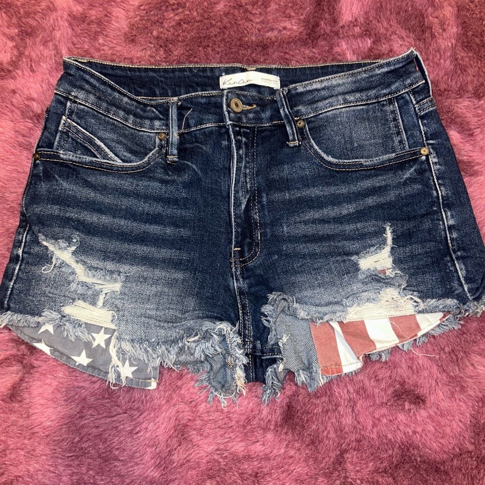 KanCan Dark Blue Distressed Jean Shorts